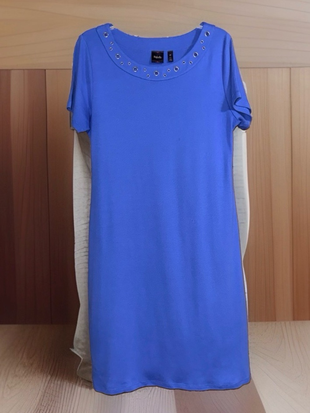 Rafaella Cobalt Blue Short Sleeve Knit T Shirt Dress w/Grommet Neckline-L-EC